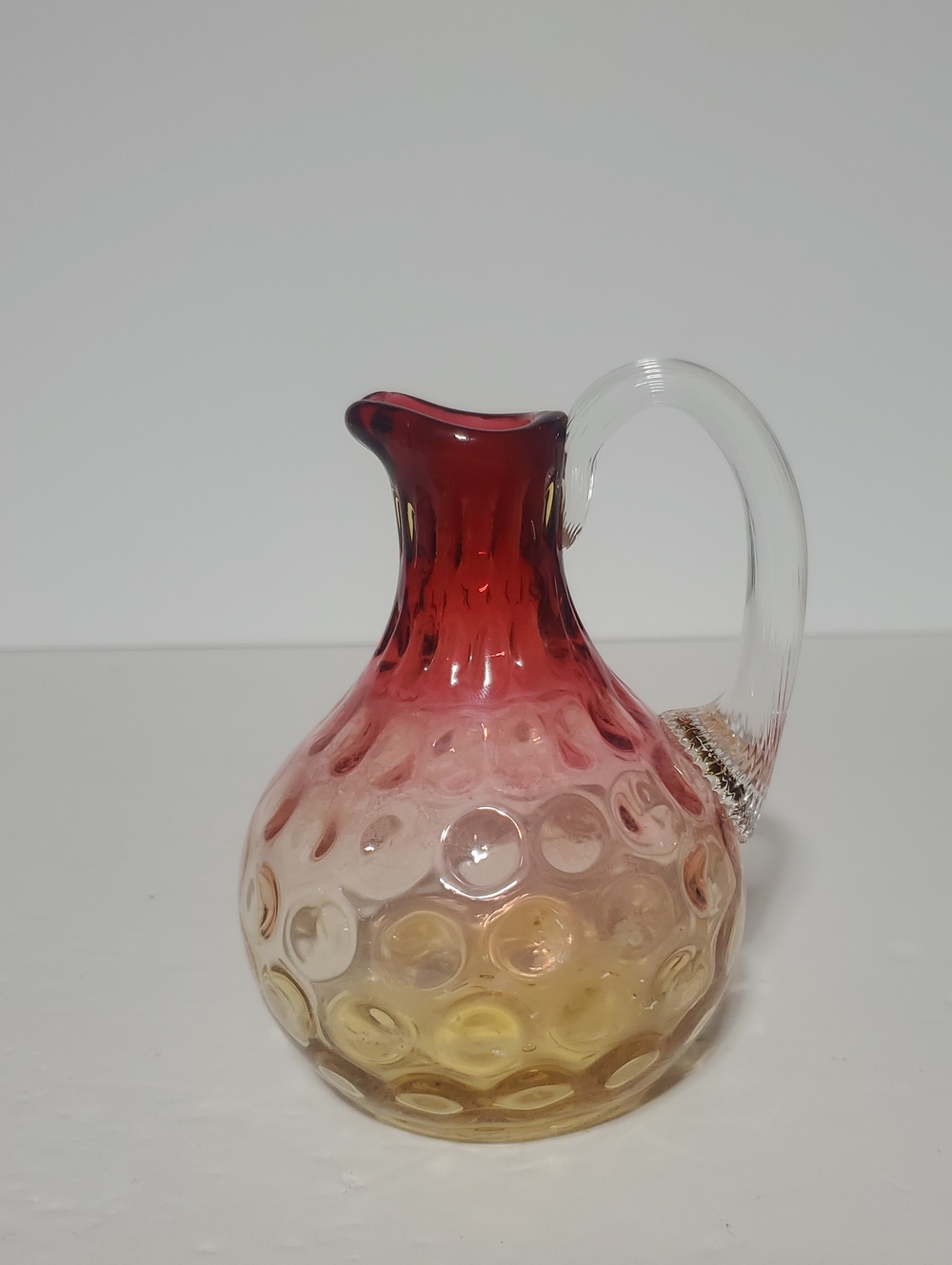 Vtg Amberina Thumbprint Creamer Hand Blown Art Glass